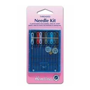 Self threaded sewing needle repair kit